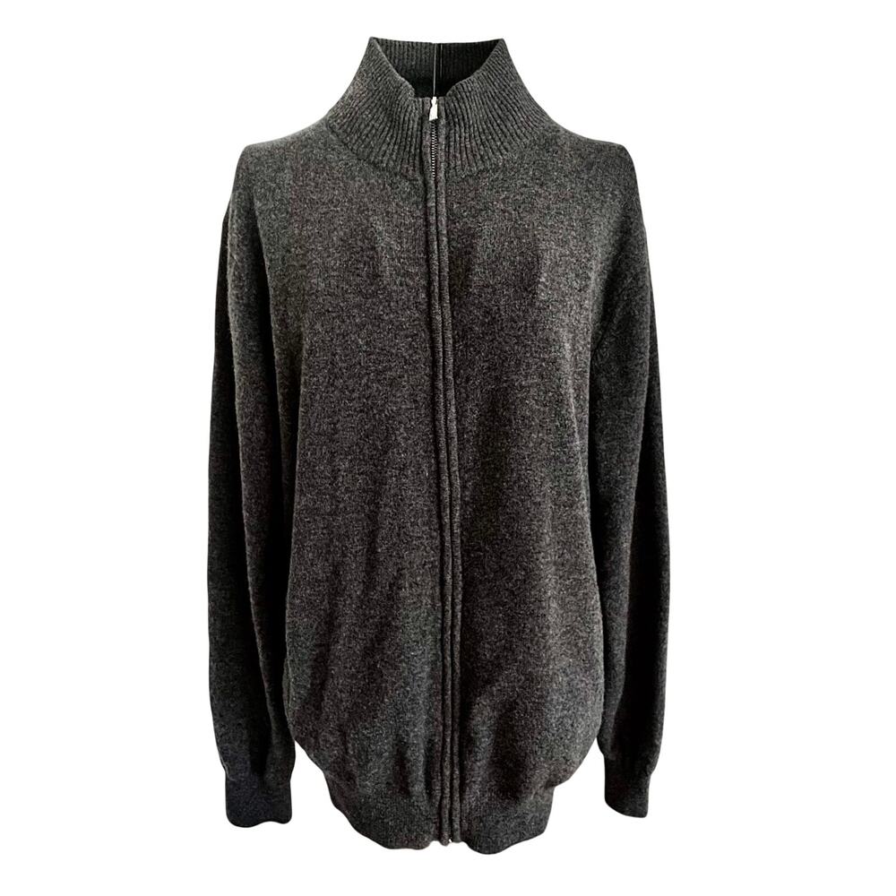 Cashmeren Mens Cashmere Merino Wool Zip Front Cardigan Sweater Grey Preppy